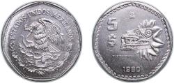World Coins - Mexico United Mexican States 1980 Mo 5 Pesos Copper-nickel (75% Copper, 25% Nickel) Mexican Mint (266899999) 10.23g UNC KM 485 Schön 77