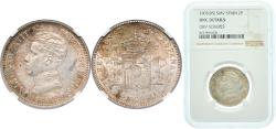 World Coins - Spain Kingdom 1905 *1905 SMV 2 Pesetas - Alfonso XIII (4th portrait) Silver (.835) Madrid Mint (3589000) NGC UNC  KM 725 Cal 34