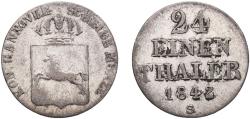 World Coins - Germany Kingdom of Hannover German states 1842 S 1⁄24 Thaler - Ernest August Billon (.312 silver) 1.97g VF  AKS 116 Jaeg 8 HB 46 Welter 3064 KM 178