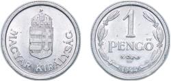World Coins - Hungary 1944 BP 1 Pengő - Miklós Horthy Aluminium Hungarian mint, Budapest (16000000) 1.51g UNC KM 521 Schön 34 ÉH 1518 H 2247 Adamo P6.1