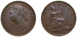 World Coins - Great Britain 1885 1 Farthing - Victoria (2nd portrait; 2nd type) Bronze Royal Mint (Tower Hill) (5442300) 2.83g AU KM753 Sp3958/9
