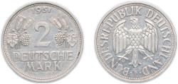 World Coins - Germany Federal Republic of Germany 1951 F 2 Deutsche Mark Copper-nickel Staatliche Münze Baden-Württemberg Mint 7.15g AU