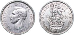 World Coins - Great Britain United Kingdom 1940 1 Shilling - George VI (English crest; with 'IND:IMP') Silver (.500) Royal Mint (Tower Hill) (11099100) 5.66g AU KM 853 Sp 4082