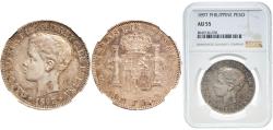 World Coins - Philippines Spanish colony 1897 1 Peso - Alfonso XIII Silver (.900) Manila Mint (6000000) 25g NGC AU 55  KM 154