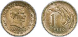 World Coins - Uruguay Oriental Republic of Uruguay 1968 So 1 Peso Nickel brass (103200000) 1.98g UNC KM 49 SA 90 CG 90 Schön 33