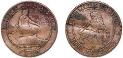 World Coins - Spain Provisional Government 1870 OM 10 Centimos - Provisional Government Bronze (95% copper, 4% tin, 1% zinc) Casa de la Moneda de Barcelona, La Seca (170088000) 9.54g VF Bent KM