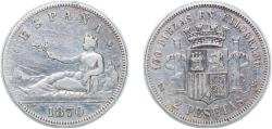 World Coins - Spain Provisional Government 1870 *18-75 DEM 2 Pesetas - Provisional Government Silver (.835) (4996834) 9.95g VF Cleaned KM 654