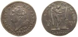 World Coins - France Kingdom 1791 I 15 Sols - Louis XVI ("FRANÇOIS") Silver (.666) Limoges Mint (4218160) 5.075g XF Dy royales 1721 KM 604 Gad 35 Ciani 2243 Maz 17-23