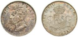World Coins - Spain Kingdom 1905 *19-05 SMV 2 Pesetas - Alfonso XIII (4th portrait) Silver (.835) Madrid Mint (3589000) 10g AU KM 725