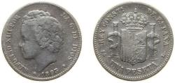 World Coins - Spain Kingdom 1893 *18-93 PGL 1 Peseta - Alfonso XIII (2nd portrait) Silver (.835) Madrid Mint (1958000) 5g VF KM 702
