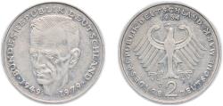 World Coins - Germany Federal Republic of Germany 1984 D 2 Deutsche Mark (Kurt Schumacher) Copper-nickel clad nickel (Cladding: 75% Copper, 25% Nickel; Core: 100% Nickel) Munich Mint (52000) 7g