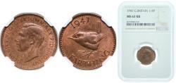World Coins - Great Britain Kingdom 1947 1 Farthing - George VI (with 'IND:IMP') Bronze Royal Mint (Tower Hill) (14745600) 2.83g NGC MS 62  KM 843 Sp 4116