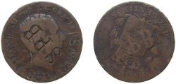 World Coins - Spain Kingdom 1877 OM 10 Centimos - Alfonso XII (Countmark SPB) Bronze (95% copper, 4% tin, 1% zinc) Barcelona Mint (29567000) 9.56g VF KM 675