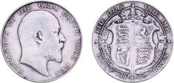 World Coins - Great Britain United Kingdom Kingdom 1909 ½ Crown - Edward VII Silver (.925) Royal Mint (Tower Hill) (3051500) 13.98g VF  KM 802 Sp 3980