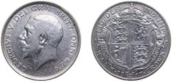 World Coins - United Kingdom 1917 ½ Crown - George V (1st type) Silver (.925) (11172000) 14.14g VF KM818.1 Sp4011
