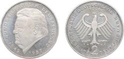 World Coins - Germany Federal Republic of Germany 1996 J 2 Deutsche Mark (Franz Josef Strauss) Copper-nickel clad nickel Hamburgische Münze Mint 7g UNC KM 175 J 450 Schön 174