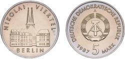 World Coins - Germany German Democratic Republic Democratic republic 1987 A 5 Mark (750 years of Berlin - Nikolaiviertel) Nickel brass Berlin Mint (492606) 9.66g UNC KM 114