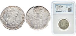 World Coins - Spain Kingdom 1775 M PJ 2 Reales - Carlos III (2nd type) Silver (.813) Madrid Mint 5.93g NCV AU 53 KM 412.1 Cal 1305 Aureo 624