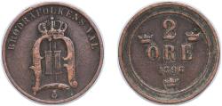 World Coins - Sweden Kingdom 1896 2 Öre - Oscar II (large letters) Bronze (907916) 3.93g XF KM 746 Schön 2