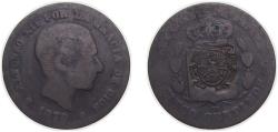 World Coins - Spain Kingdom 1878 OM 5 Centimos - Alfonso XII (Countermark) Bronze Barcelona Mint (67954000) 4.6g VF KM 674