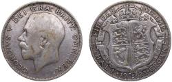 World Coins - Great Britain United Kingdom George V 1923 1/2 Crown 2nd type 14g