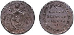 World Coins - Italy Papal States 1829 R ½ Baiocco - Pius VIII Copper (120000) 5.91g AU KM 1300