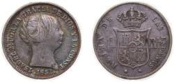 World Coins - Spain Kingdom 1852 1 Real - Isabel II Silver (.900) Madrid Mint 1.3g XF KM598.2