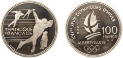 World Coins - France Fifth Republic 1990 100 Francs (Speed Skating) Silver (.900) (136485) 22.2g PF KM 980