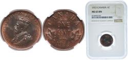 World Coins - Canada Commonwealth 1933 1 Cent - George V (small cent) Bronze (Cu 95.5%, Sn 3%, Zn 1.5%) Royal Canadian Mint of Ottawa (12079310) 3.24g NGC MS 63 KM 28 Schön 27