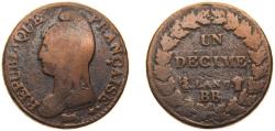 World Coins - France First Republic AN 7 (1798) BB 1 Décime Copper Strasbourg Mint 19.9g VF F 129 Gad 187 KM 644