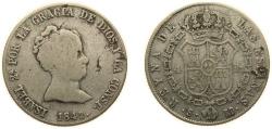 World Coins - Spain Kingdom 1842 S RD 4 Reales - Isabel II (CONST) Silver (.812) Seville Mint 5.8g VF KM 519.3