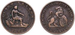 World Coins - Spain Provisional Government 1870 OM 5 Centimos - Provisional Government Bronze Casa de la Moneda de Barcelona, La Seca (287381000) 4.82g VF KM 662 Cal 25