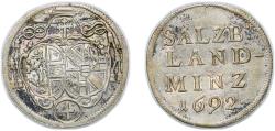 World Coins - Bishopric of Salzburg 1692 4 Kreuzers - Johann Ernst von Thun Silver 2.18g XF KM 277 Zöttl 2219