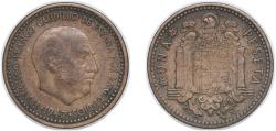 World Coins - Spain Nationalist Government 1953 *19-54 1 Peseta - Francisco Franco (Benlliure) Aluminium bronze (92.5% copper, 7.5% aluminium) Royal Mint of Spain (6000000) 3.59g VF KM 775 Cal