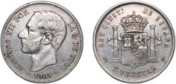 World Coins - Spain Kingdom 1885 *18-86 MSM 5 Pesetas - Alfonso XII (3rd portrait) Silver (.900) Madrid Mint (1951258) 24.78g XF KM 688 Cal 34