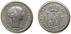 World Coins - Spain Kingdom 1852 1 Real - Isabel II Silver (.900) Madrid Mint 1.3g XF Cleaned KM 598.2
