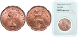 World Coins - Great Britain Kingdom 1964 1 Penny - Elizabeth II (1st portrait; without 'BRITT:OMN') Bronze Royal Mint (Tower Hill) (153294000) 9.45g NGC MS 64  KM 897 Sp 4157