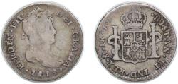 World Coins - Mexico Spanish colony 1819 JJ 1 Real - Fernando VII Silver (.903) Mexico City Mint 3.1g VF  KM 83