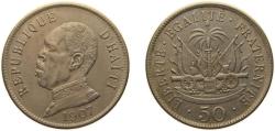 World Coins - Haiti First Republic 1907 50 Centimes Copper-nickel (75% Copper, 25% Nickel) Scovill Manufacturing Company Mint (2000000) 9.73g AU KM 56 Schön 5