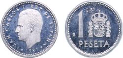World Coins - Spain Kingdom 1987 E-87 1 Peseta - Juan Carlos I (E-87) Aluminium (96% aluminium, 3.5% magnesium, 0.5% manganese) Royal Mint of Spain (60000) 1.25g PF KM 828 Schön 51.2