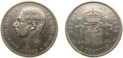World Coins - Spain Kingdom 1882/1 *18-81 MSM 5 Pesetas - Alfonso XII (3rd portrait) Silver (.900) Madrid Mint 25g VF KM 688