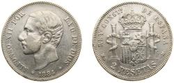 World Coins - Spain Kingdom 1884 *18-84 MSM 2 Pesetas - Alfonso XII Silver (.835) Madrid Mint (2838932) 10g XF KM 678