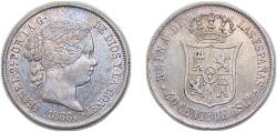 World Coins - Spain Kingdom 1866 40 Centimos de Escudo - Isabel II Silver (.810) Madrid Mint 5g AU KM628.2