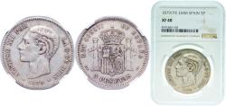 World Coins - 5 Pesetas - Alfonso XII (2nd portrait) 1879 