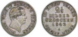 World Coins - Germany Kingdom of Prussia German states 1843 A 2½ Silbergroschen - Frederick William IV Billon (.375 silver) (17580263) 3.18g VF  AKS 83 Old/Mue 2 319 Jaeg 9 Pr 67 KM 444 Neum 13