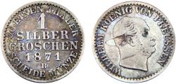 World Coins - Germany States Kingdom of Prussia Wilhelm I 1871 B 1 Silbergroschen