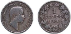 World Coins - Germany Grand-duchy of Baden 1856 1 Kreuzer - Frederick I Copper (707000) 3.6g VF KM 231