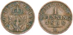 World Coins - Germany State Kingdom of Prussia Wilhelm I 1868 B 1 Pfenning
