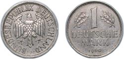 World Coins - Germany Federal Republic of Germany 1960 J 1 Deutsche Mark Copper-nickel (75% Copper, 25% Nickel) Hamburgische Münze, (5612000) 5.5g XF KM 110 J 385 Schön 108