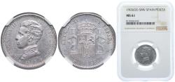 World Coins - Spain Kingdom 1903 *19-03 SMV 1 Peseta - Alfonso XIII (4th portrait) Silver (.835) Madrid Mint (10602000) 5g NGC MS 61 KM 721 Cal 49